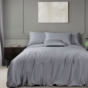 100% Eucalyptus Lyocell Bedsheet Quality Pillow Case Silky Bedding Sets 100% Silk Seamless Plain Color Bed Cover Set
