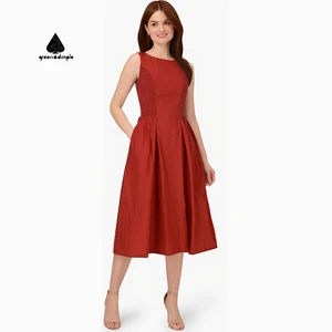 Customize Women Summer Hot Selling Solid Fashion Style A-line Dress Vintage Sleeveless Ladies Quality Pleated Dresses