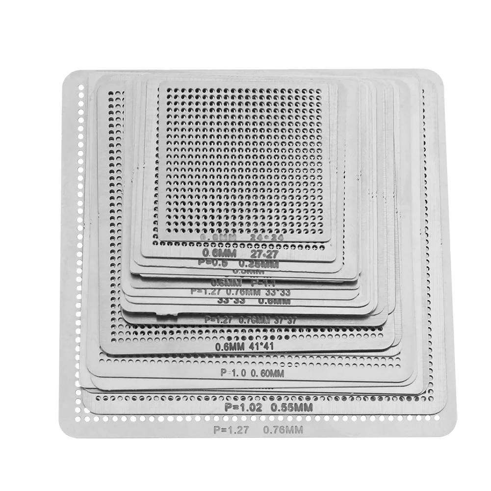 27Pcs 304 Stainless Steel Plate Universal Directly Heat BGA Reballing Net Stencils Templates for Soldering Accessories 