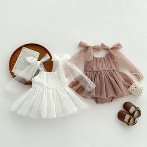 Summer Casual Sleeveless Princess Dress for Newborn Baby Girls O-Neck Collar Lace Photo Shoot Solid Pattern 100-Day Supply ODM
