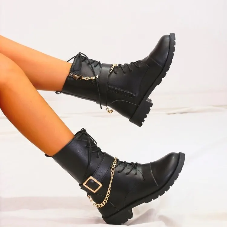Botas De Cuero Pu Con Botón De Metal Para Mujer,Botines Sexys De Media  Pantorrilla,Botines De Tacón Bajo A La Moda,Fabricante De 2021 - Buy Plano  Blanco Sexy Botines Chelsea Botas Femenina De