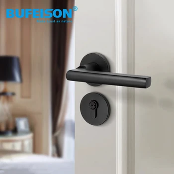 Black Indoor Bedroom Door Lock Household Room Solid Wood Door Handle Lock Universal Split Silent Lock