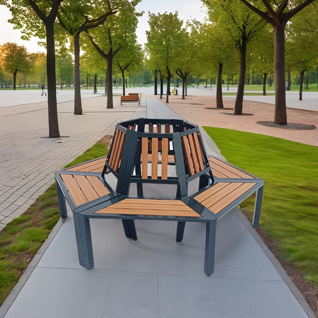 Yoho New Outdoor Round Tree Bench Durable Iron Metal Material Aluminum Tube Patio Bench for Park Gym Workshop Mall Entry Patio