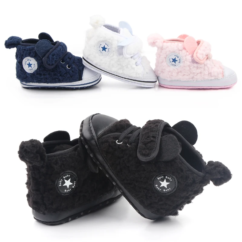Autumn and winter new plush ear and tail decoration baby girls and boys warm toddler shoes