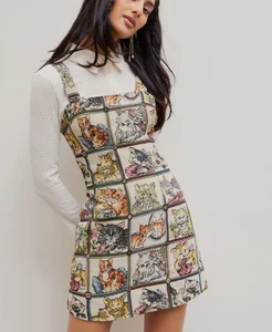 Women's  Retro Stylish Print Midi Dress Slim Waist Above Knee Casual Vintage