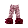 White Base Burgundy Love Slogan Graffiti Print Ruffle Pants