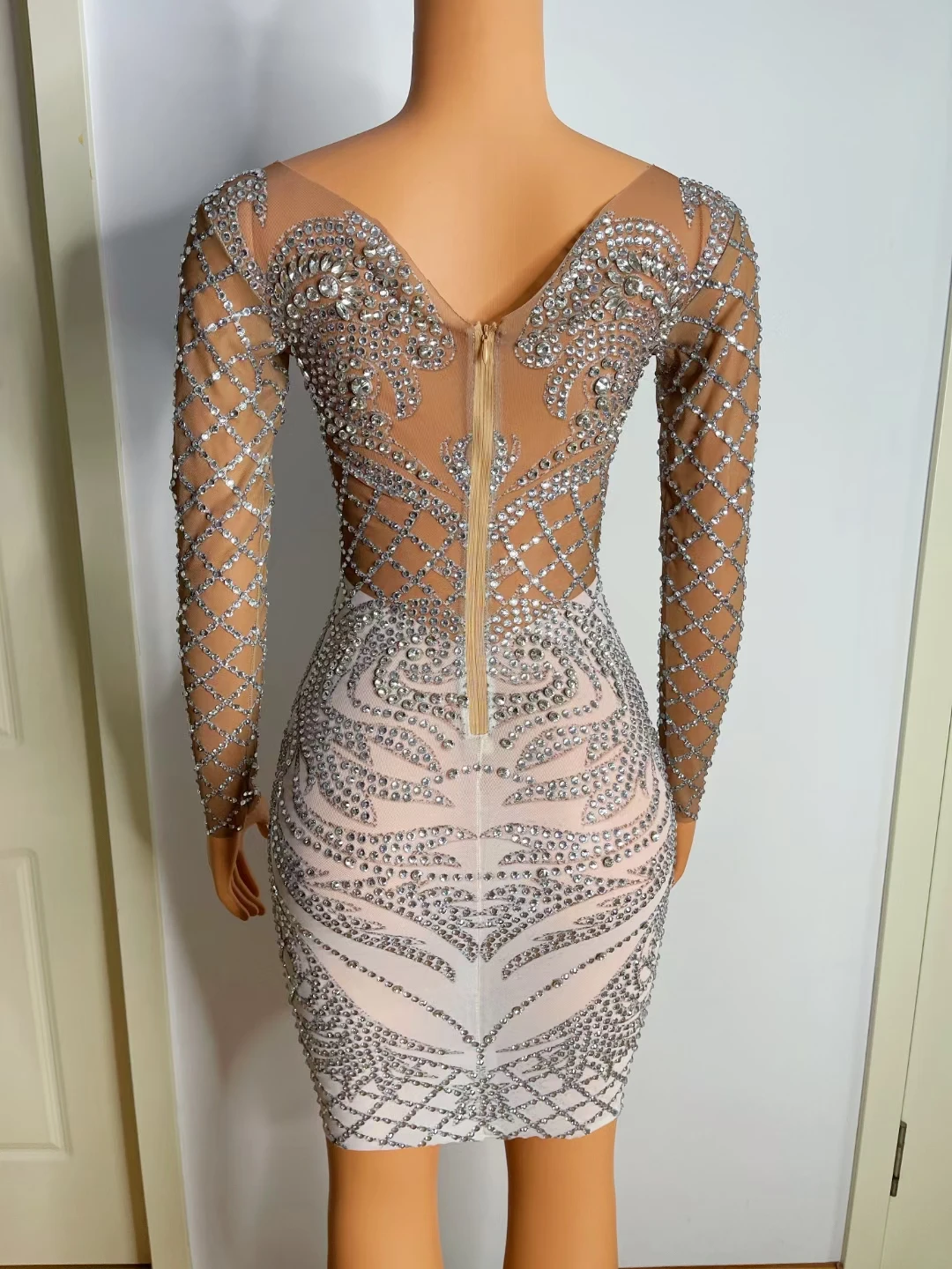 Kimshein — robe de soirée pour femme, couleur argent, maille, à