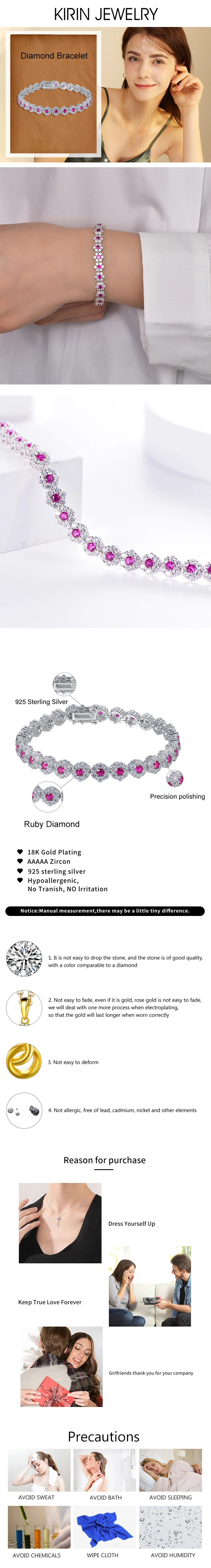 Fashion jewelry wholesale sterling silver custom bracelets wedding gift red corundum diamond bracelet