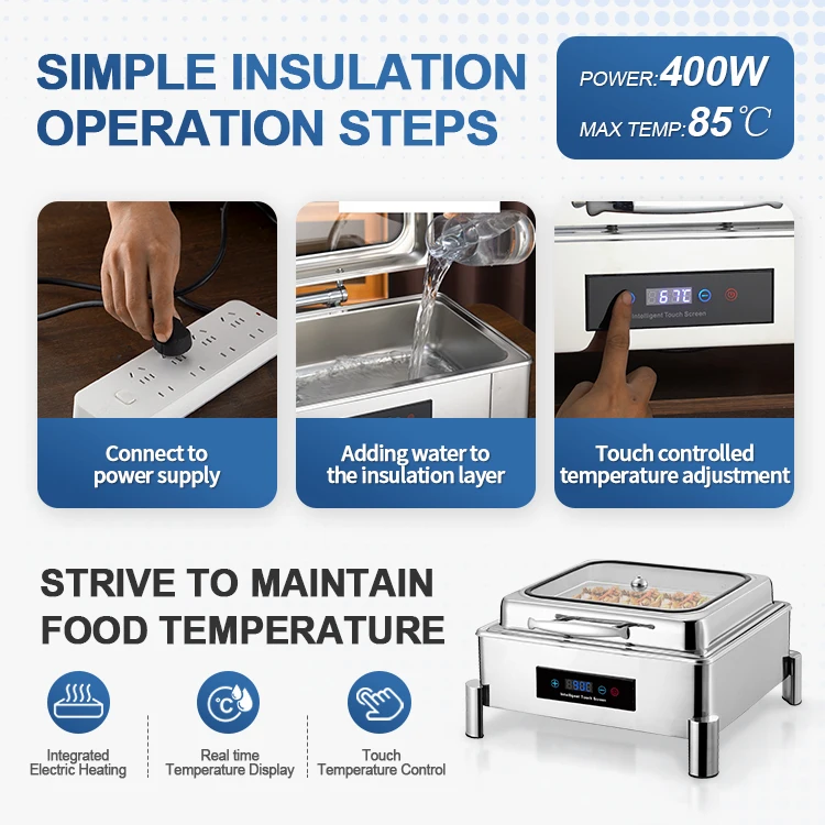 Stainless Steel Chaffing Dishes Square Self-serve Food Warmer Suitable for Catering, Banquets, and Parties
