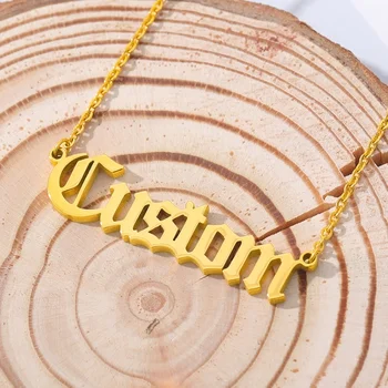 Personalized custom name style fashion delicate gold plated stainless steel old English font necklace for women lady girl