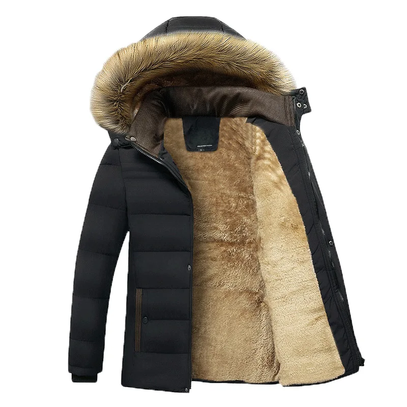 Winter Warm Thick Fleece Waterproof Hooded Fur Collar Parka Jacket Coat Autumn Fashion Casual Parkas Men_voghion.com
