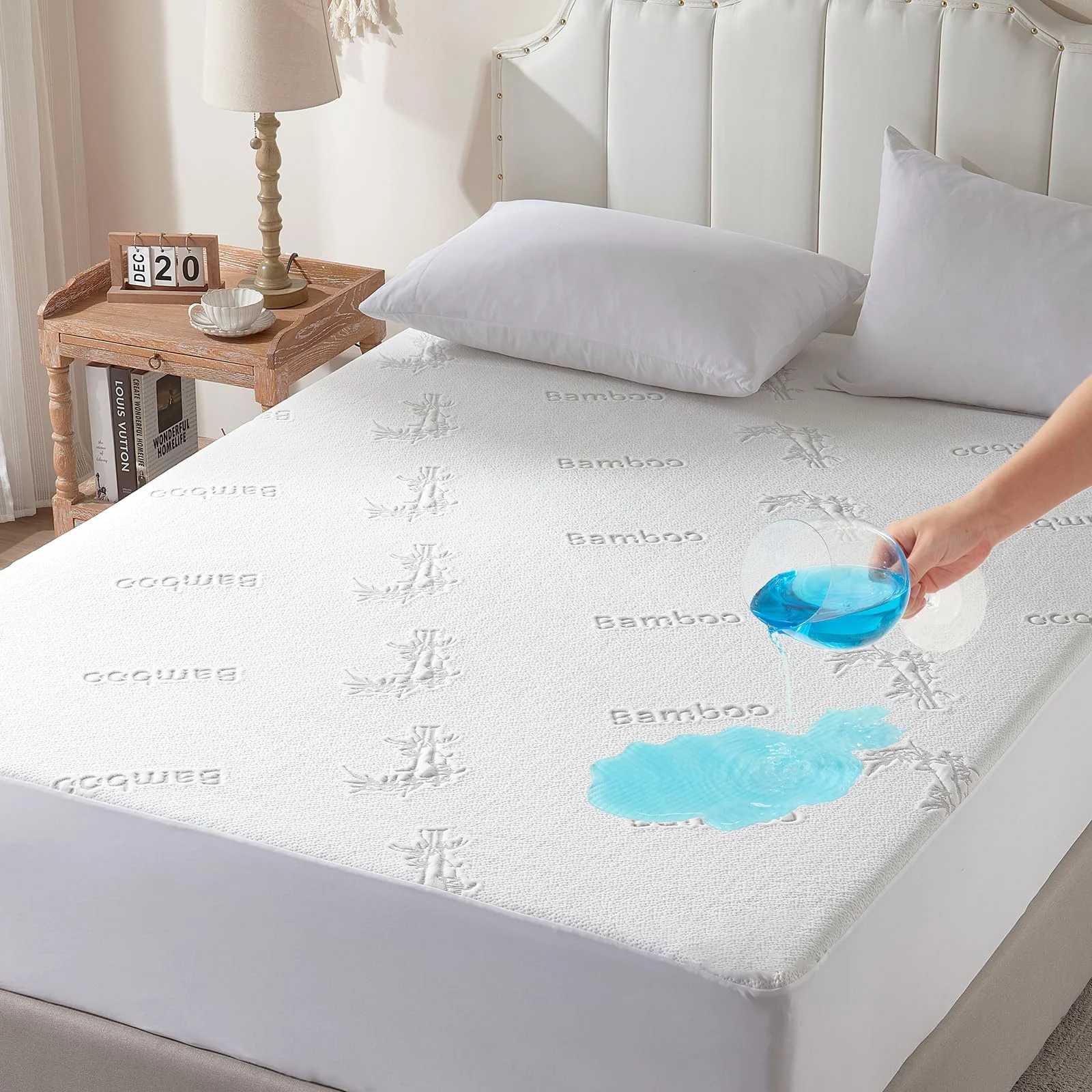 Vỏ bảo vệ nệm chống thấm nước, thoáng khí, không gây tiếng ồn, họa tiết tre tùy chỉnh, có túi sâu từ 6