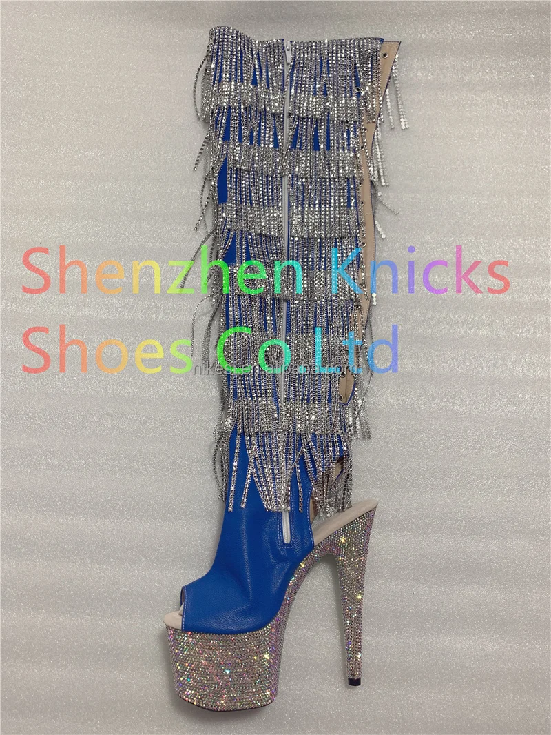 Rncksi 7 " 17cm Super High Heel Diamond Tassel Boot Ab Diamond Sole