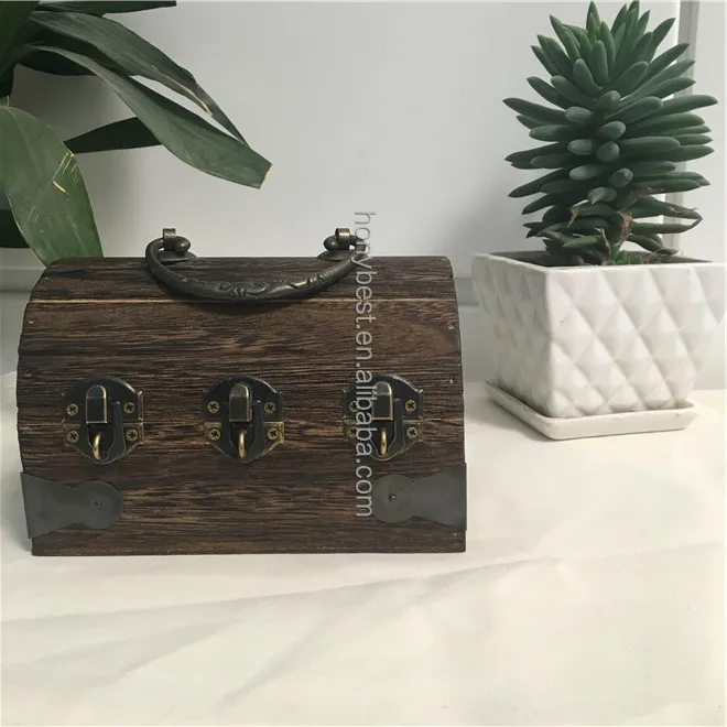 Decorative Wooden Trinket Box with Hinged Lid Pirate Treasure Chest Antique  Jewelry Box Mini Trunk with Key Lock for Home Office