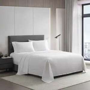 White Poly Cotton Satin Stripe Hotel Bedding Set 1cm Stripe Design 80% Cotton 20% Polyester 4 Piece Durable Easy Care