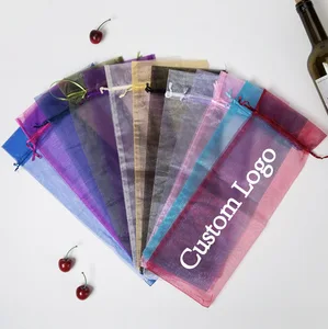 Custom Logo Print Promotion Gift Bag 14x37 Red Wine Drawstring Mesh Pouch Gold Muti Colors Wholesale Gift Package Bag Pack