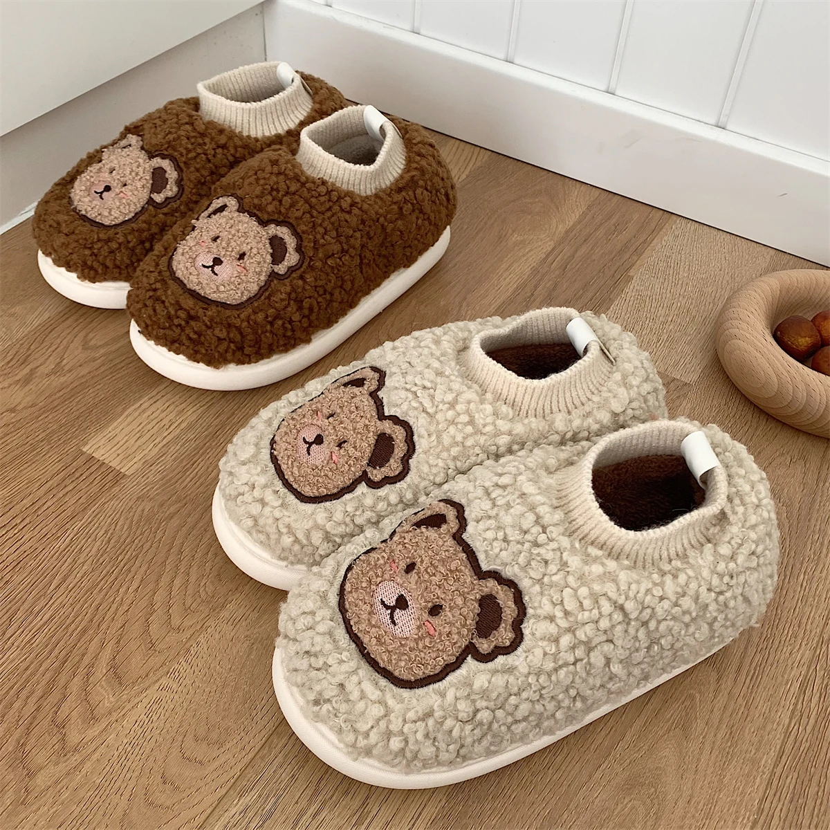 Custom Plush Bed Slippers For Toddlers Fuzzy Indoor Plush Faux Fur Home ...