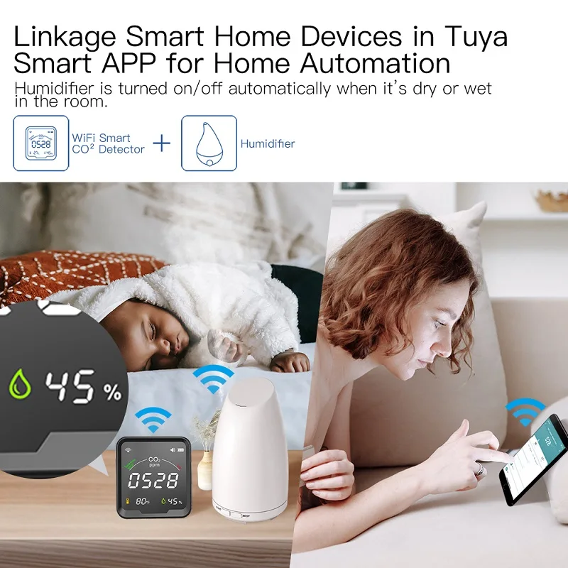 Tuya Wi-Fi 3 в 1 NDIR CO2 детектор монитор качества воздуха помещении ручной углекислого