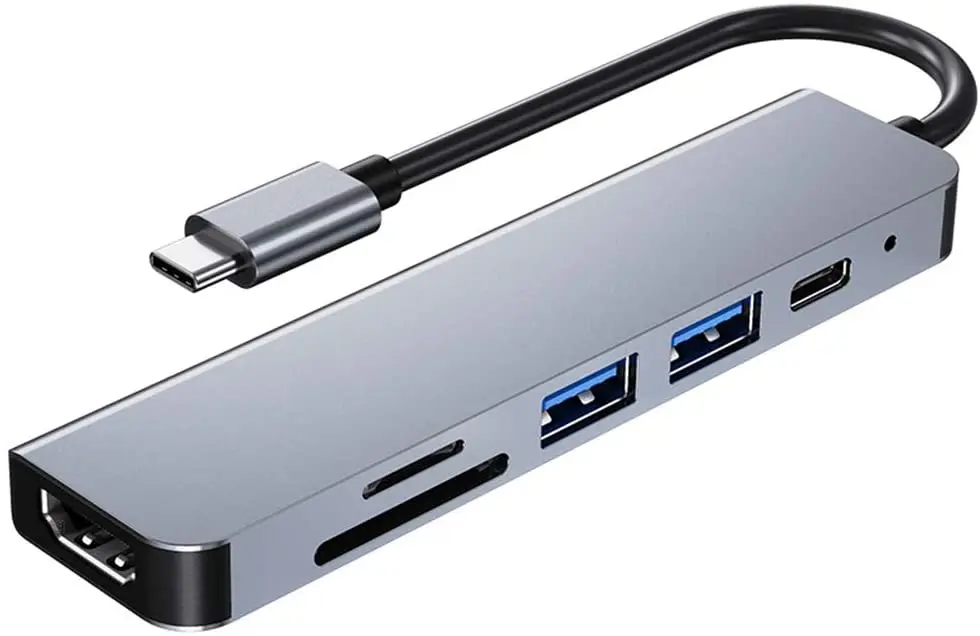 6 in 1 Type C USB C Hub 3.0 to HDMI Adapter 4K Video USB3.0 SD/TF Card Reader For PC Laptops