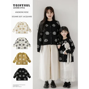 Big Children Sweater Spring and Autumn Rose Jacquard Large Size Sweater Autumn Retro Versatile Round Neck Sweater