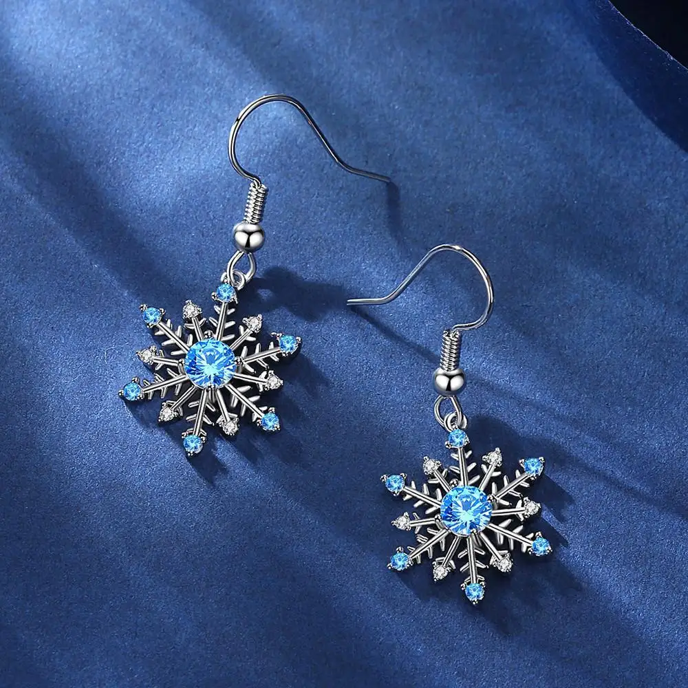 Frozen Snowflake Drop Earrings Blue Snowflake Earrings Zircon Earrings Wholesale