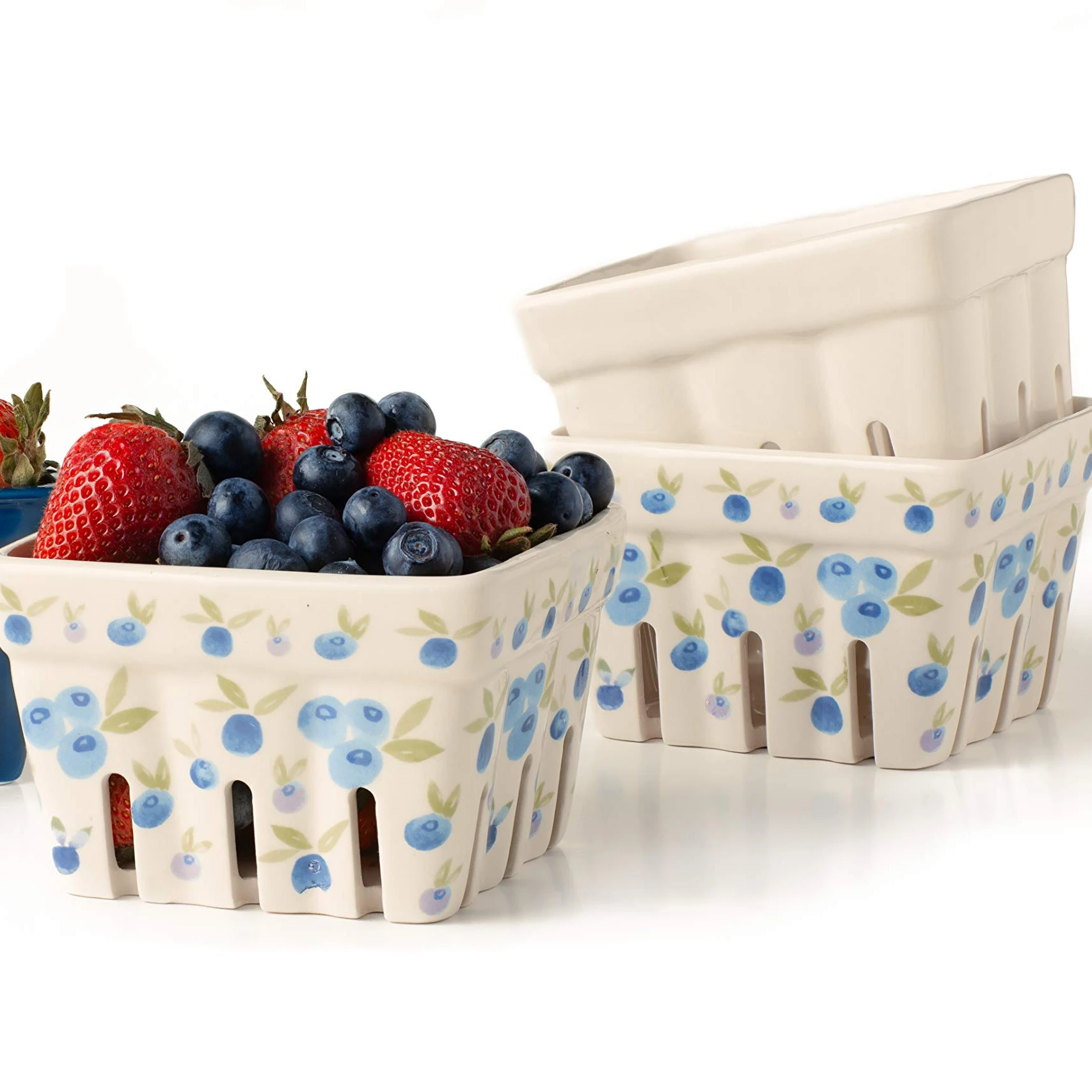 Berry Basket Colander Strawberry Decor Fruit Bowls Kawaii Kitchen Bowl Hot Sale Ceramic and Cute Pattern Pink White Vintage