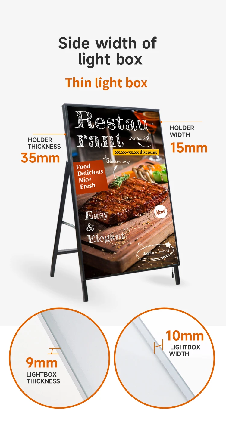 Tempering glass poster light box stand menu outdoor billboard display rack vertical floor type poster rack led light box