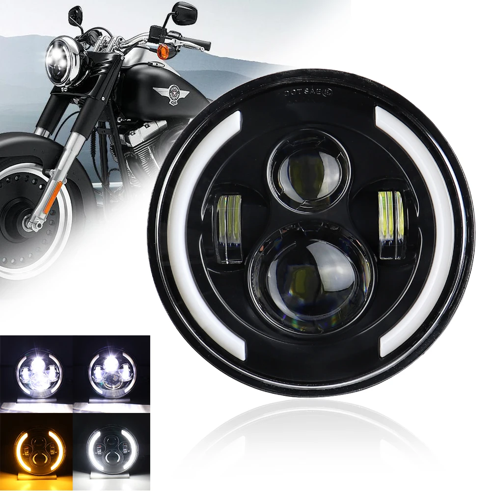 7Inch 40W LED Headlamps Halo Amber Turn Signals DRL Headlight Kit For JK Motorcycle