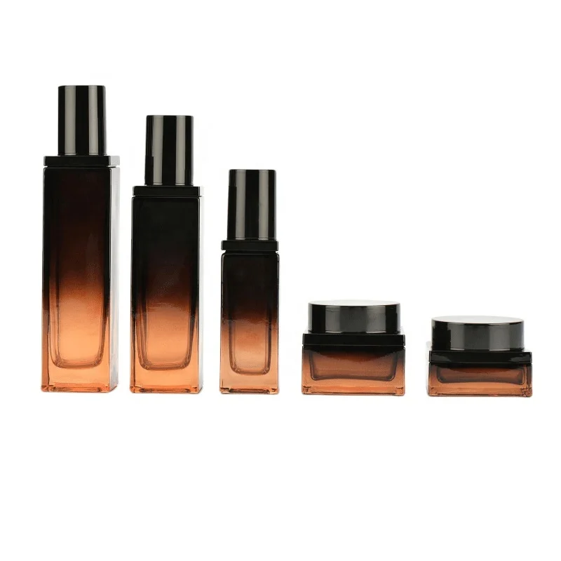 Luxury Cosmetic square glass bottle set Innovative design new style skincare glass packaging container cosmetic bottle