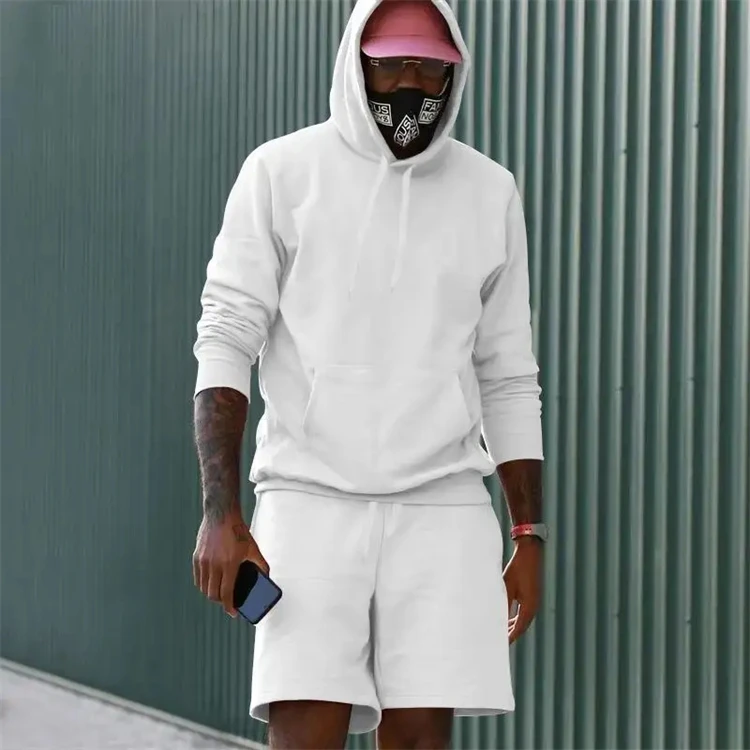 Survêtement d'été personnalisé solide, ensemble 2 pièces à capuche, tenue Fiess, Shorts décontracté és pour hommes, ensembles de jogging de gymnastique, Set651_voghion.com