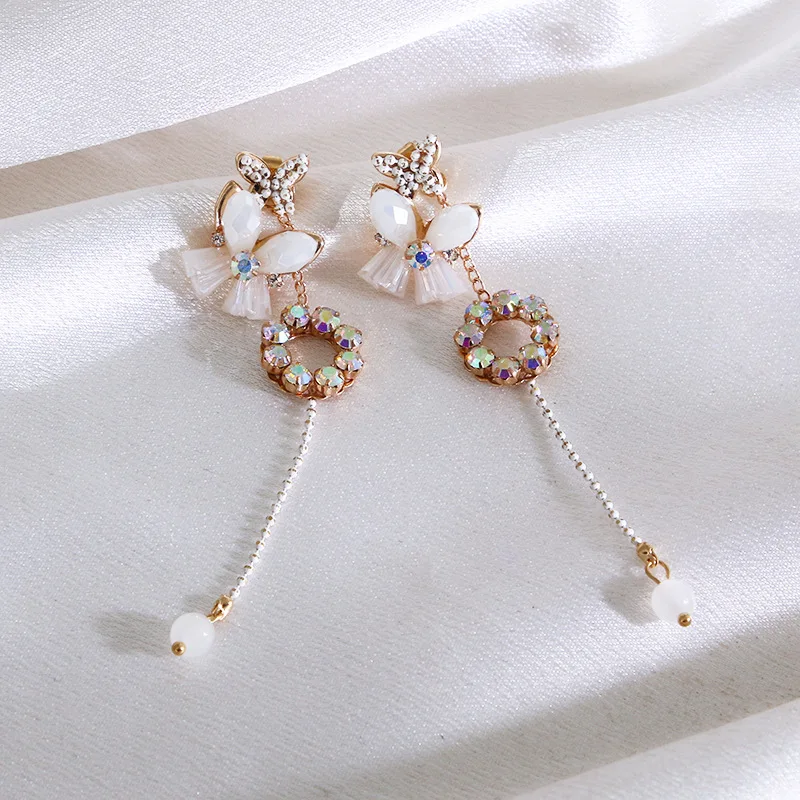 Pendientes de lujo de perlas de cristal para mujer, aretes largos