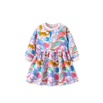 Autumn New European American Style Casual Little Girl Baby Dresses Girls' Princess Dress Neck Long Cotton Children Cartoon Skirt
