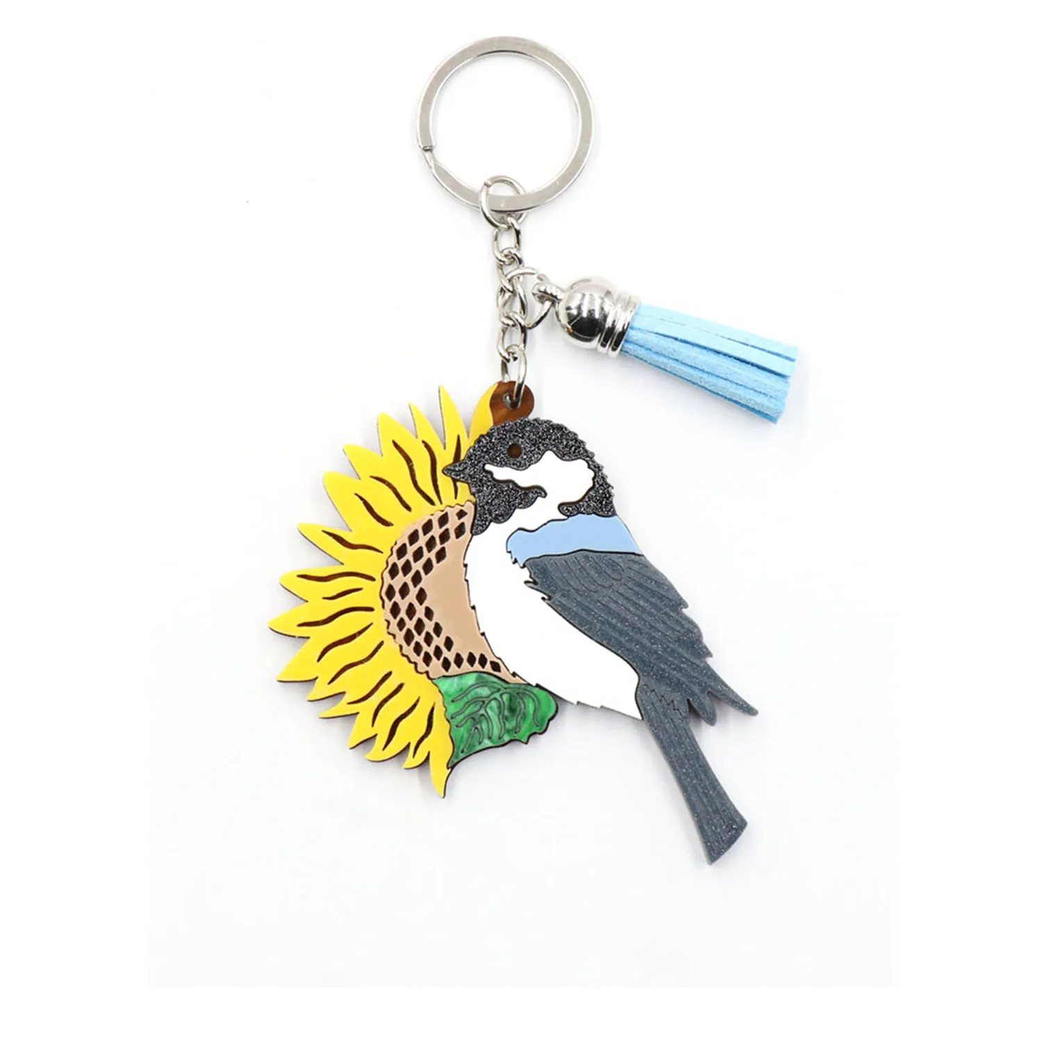 YCXKH1327 Cute Sunflower and Bird Series Keychain UV Printing Stainless Steel and Coin Holder Plastic Material