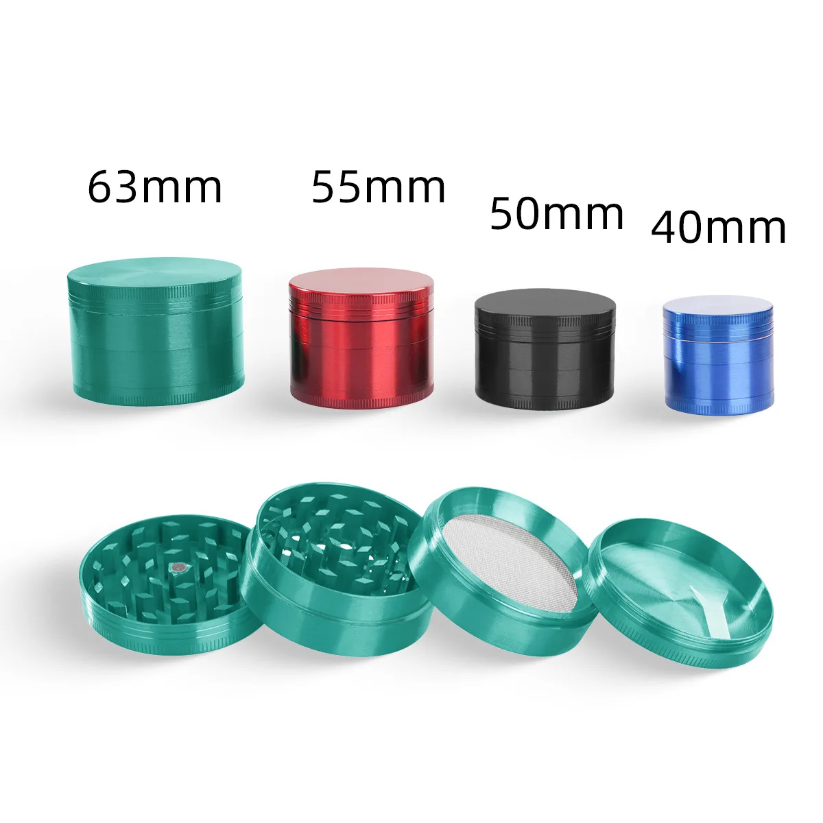 wholesale tobacco grinders Futeng 40mm 50mm 55mm 63mm Metal Herb Grinder Wholesale Tobacco Spice  Grinder Low MOQ Custom logo 4 Layer Grinders Smoking