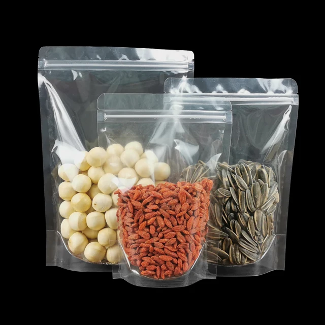 In Stock PET Clear Transparent Zip Lock Stand up Pouch Plastic Food Spice Packaging Bags with Zipper