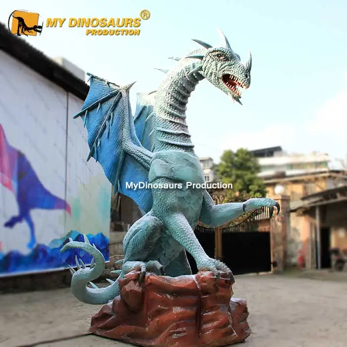 Statua di drago realistica, drago blu, scultura personalizzabile AD-2328