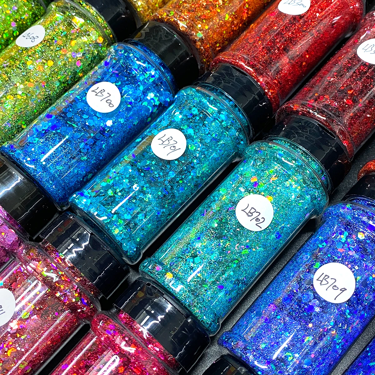 Holographic Chunky Glitter Set 24 Colors Craft Glitter for Resin Crafts Tumblers Nails Body Christmas Halloween Sequins Flakes