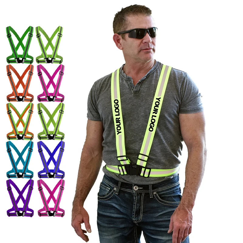 Флуоресцентный светоотражающий эластичный ремень безопасности жилет с логотипом дешевый рабочий ремешок для бега и езды на велосипеде