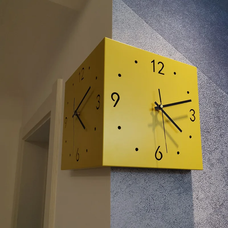 Modern Induction Luminous Corner Wall Clock Square Livingroom Decoration Simple Double Sided