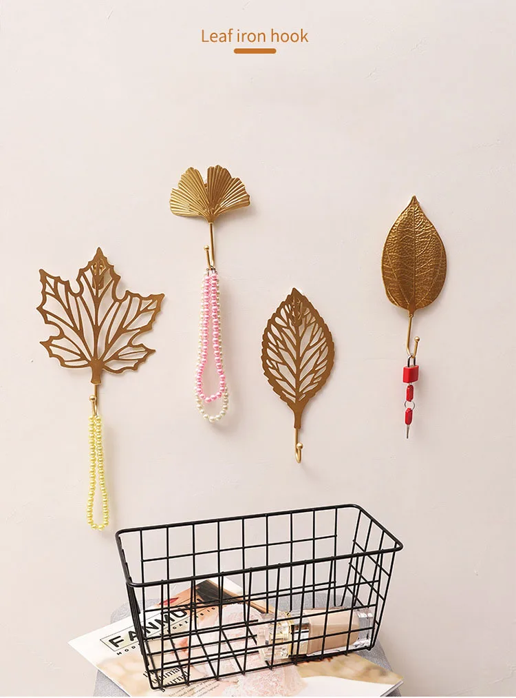 Nordic metal leaf hook ins wind creative cloakroom model room door key rack leaf hook decoration supplier