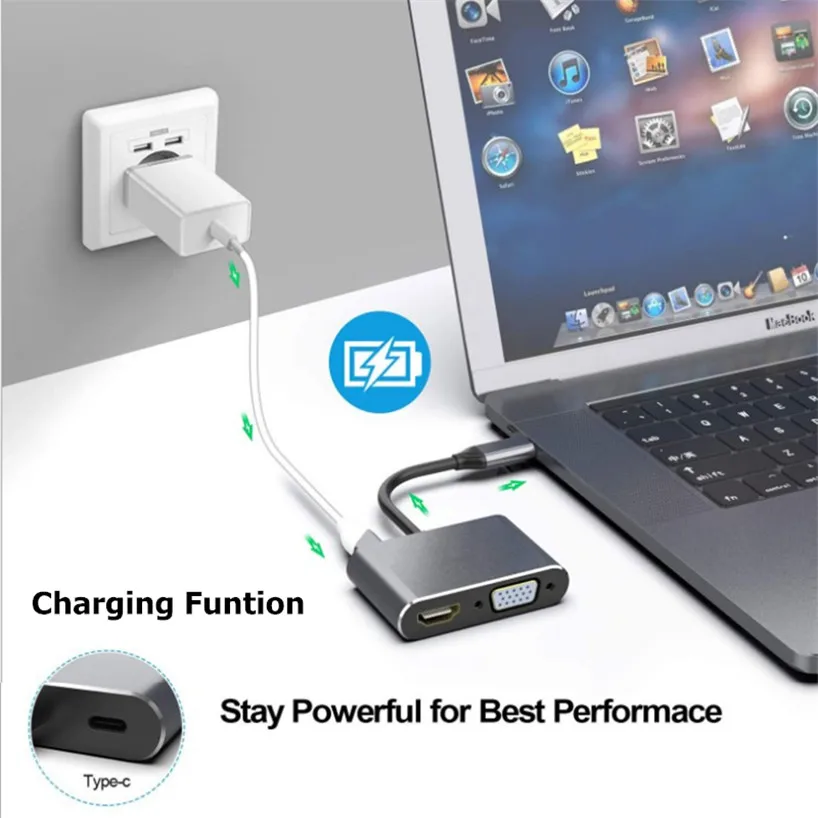 4  2 in 1 USB C 3.1 HDMI VGA Adapter TYPE C Type-c to HDMI 4K VGA UHD Converter Adapter For Macbook Samaung  Huawei Google