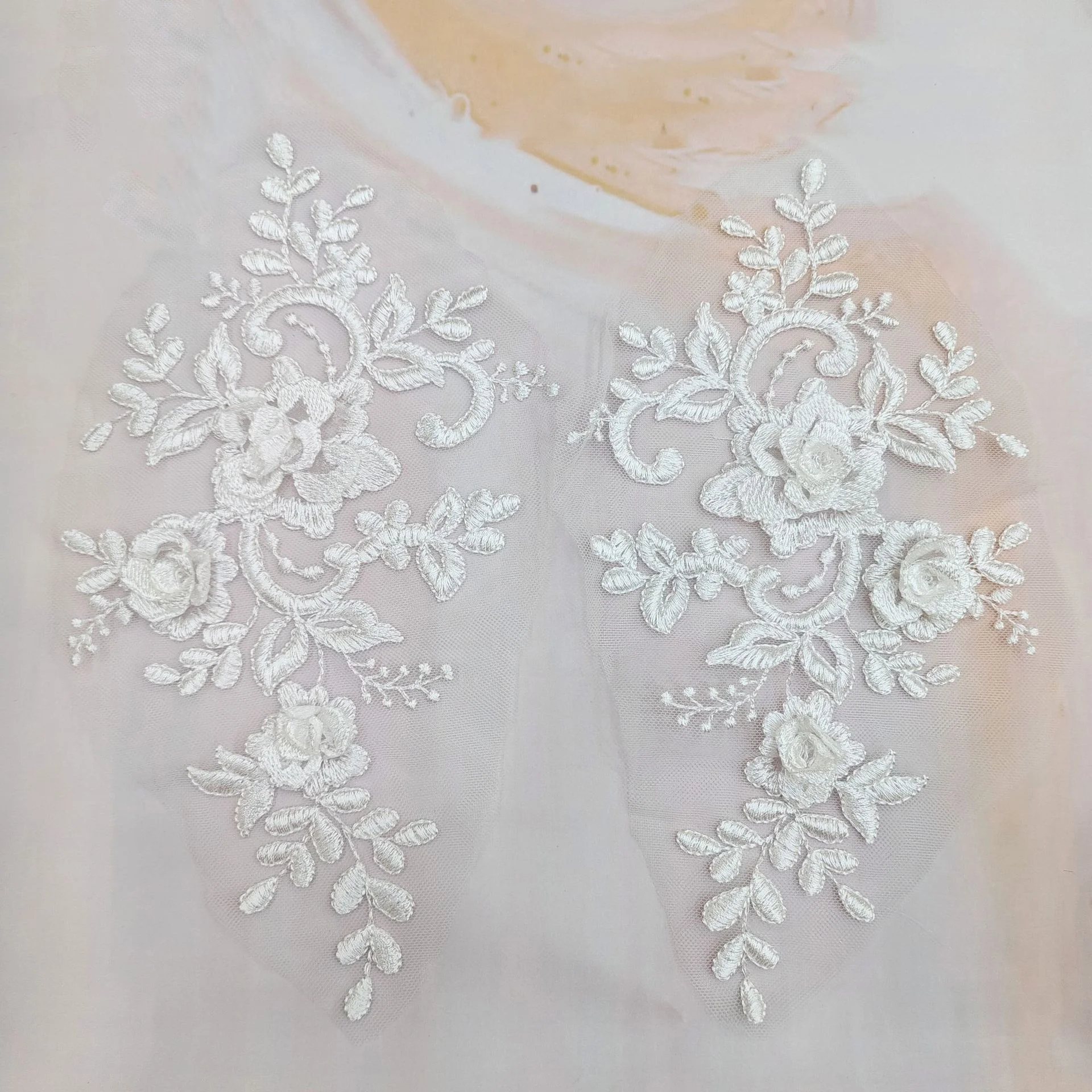 Wedding Dress Embroidery White 3D Flower Bridal Mesh Lace