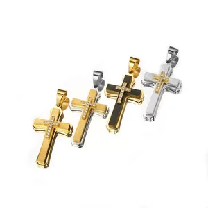 Wholesale Stainless Steel Cross Pendants, Men's Jewelry Cross Pendant, Waterproof and Non-tarnish PVD 18K Gold Cross Pendants.