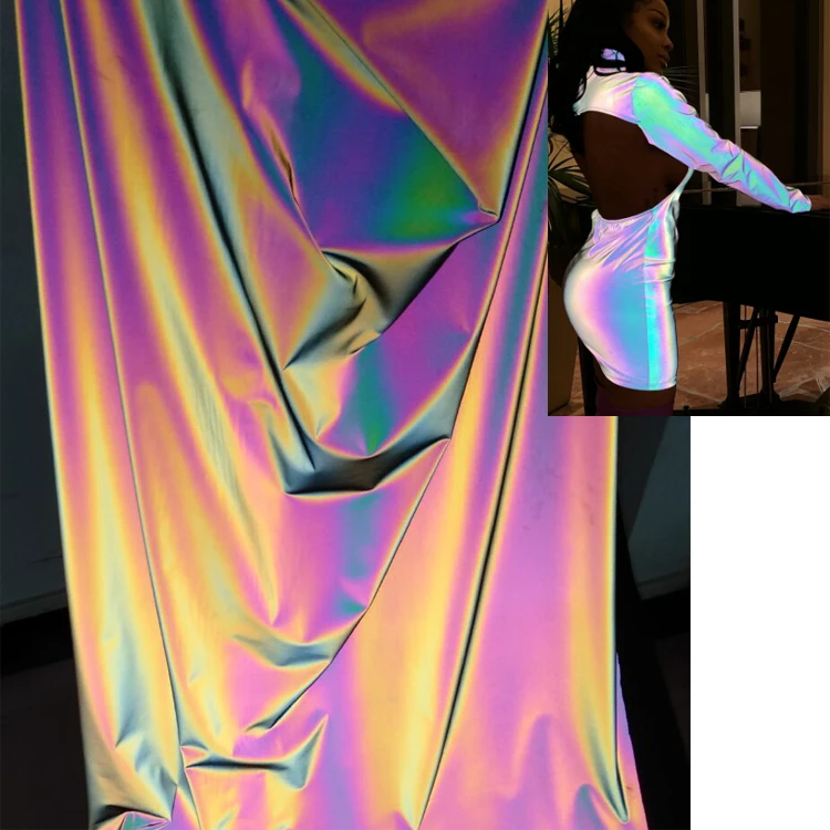Black rainbow Colored Reflecting Colorful Sun Flower Print High Light Retro Reflective Polyester Spandex Fabric for Clothing