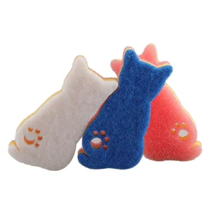 Wholesale Custom Home Kitchen Clean Dishwashing Sponge Filter Cotton Three Layer Composite Sponge Heavy Duty Sponge Cartoon Cat