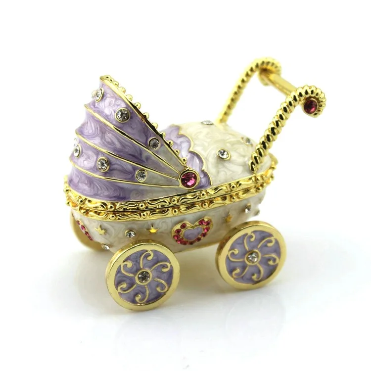 Mothers Day Gifts Funny Baby Carriage Stroller Metal Jewelry Trinket Box Hinged Trinket Box For Mother For Women