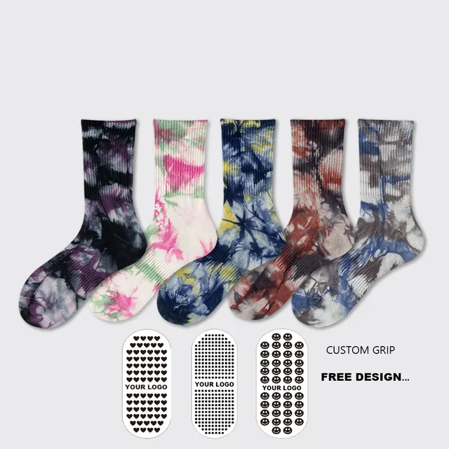 2024 High Quality Fashion Tie-dye socks street trend high-top women Non Slip Yoga Pilates Socks cotton Crew socks for Unisex