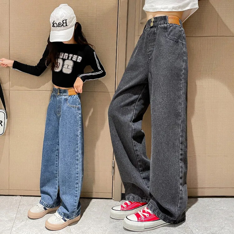 Latest Style Spring Children Denim Pants Autumn Middle Waist Cotton Casual Kids Teenagers Girls Jeans