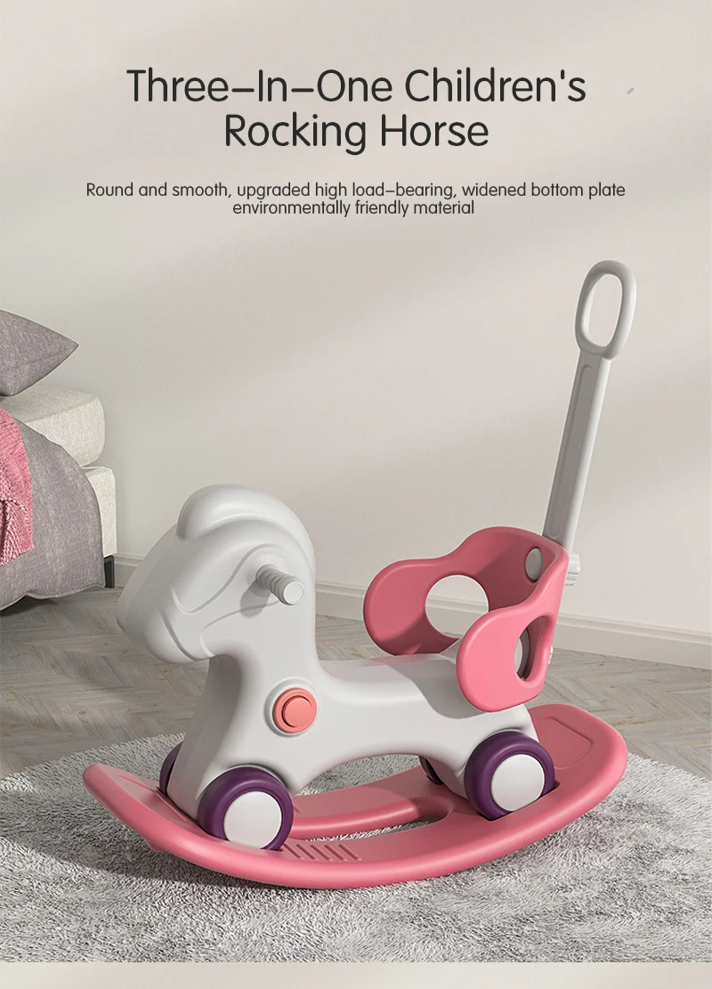 product custom kindergarten modern toddler wholesale large baby pink plastic deer kids toy rocking horse animal toy for children-2