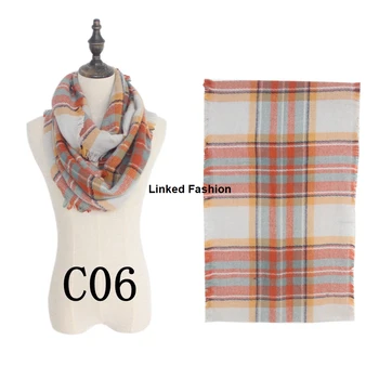 85cmX45CM Tartan plaid fringe fashionable blended cotton acrylic infinity scarf